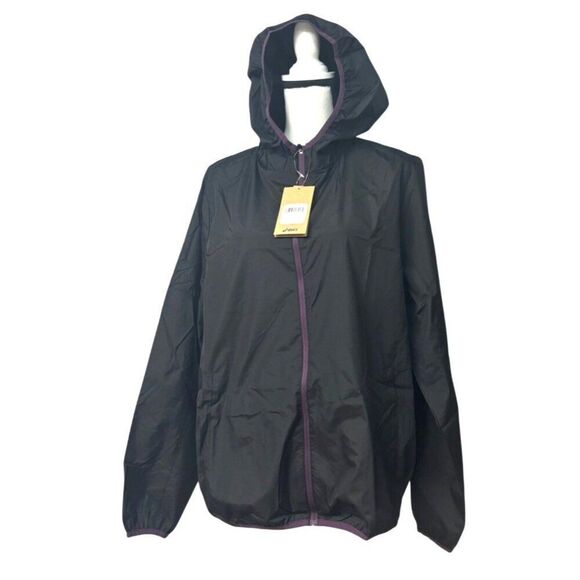 ASICS Women's Hooded Packable Jacket, Black, Sz. L - Picture 2 of 13